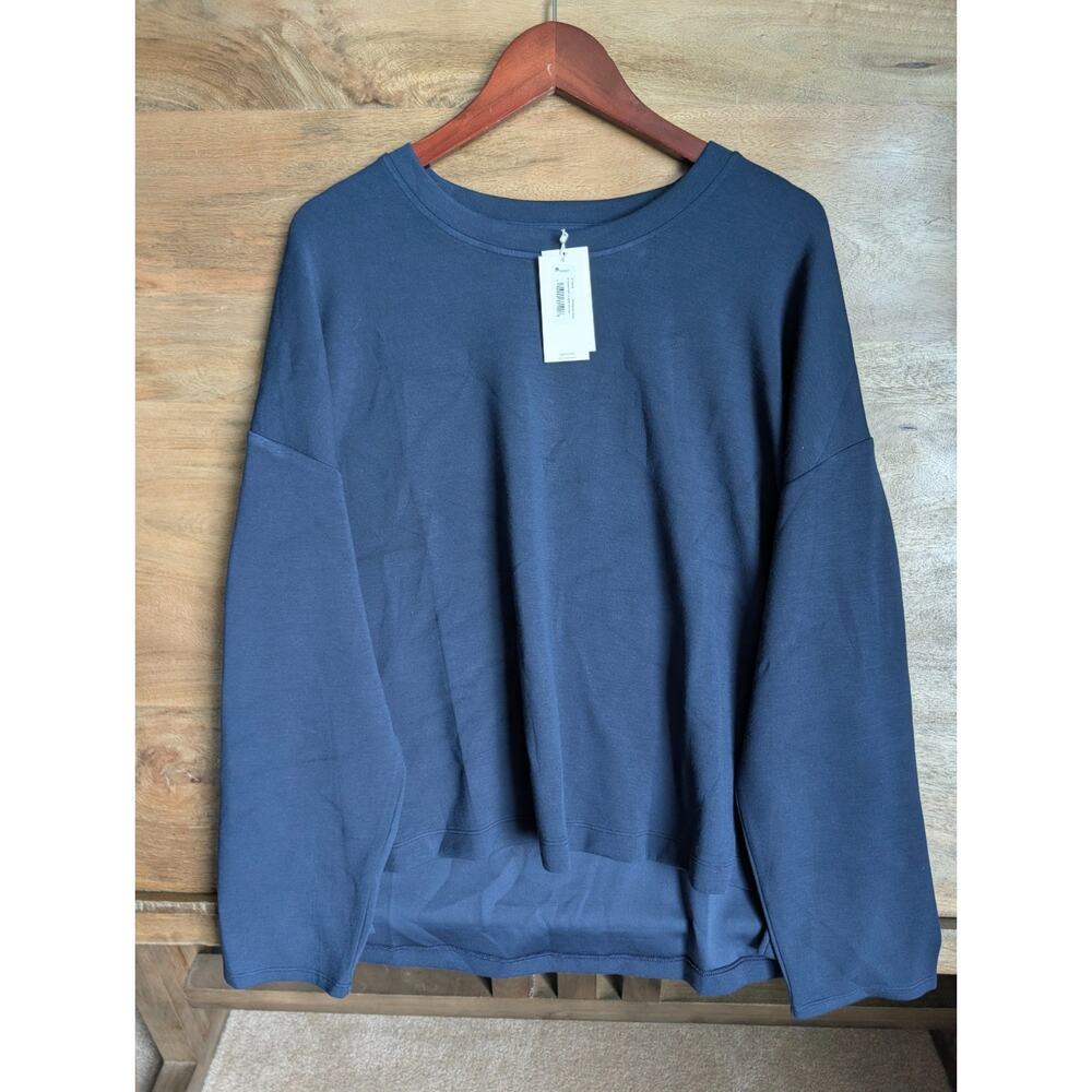 NWT Spanx AirEssentials Shirt Top Womens 2X Timeless Navy Long Sleeve Side Slit